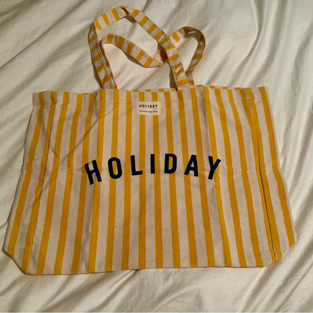 Sezane Holiday Striped Yellow Tote Bag